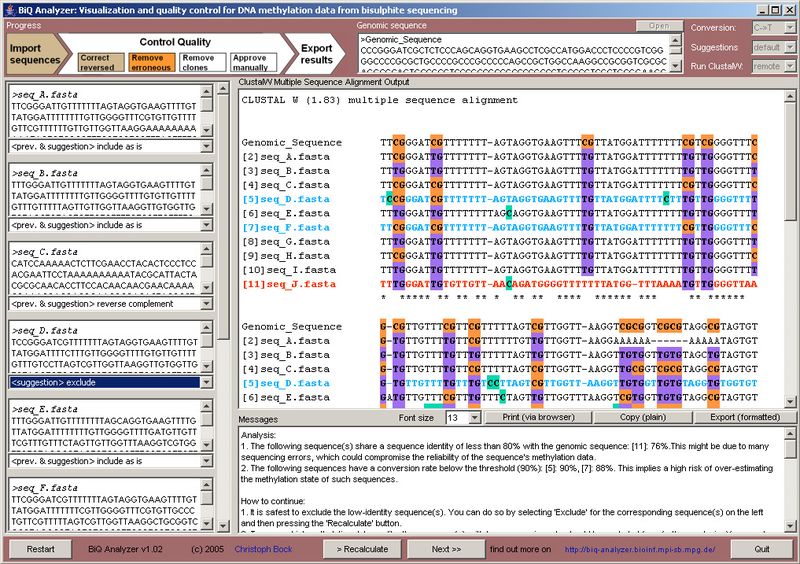 BiQ Analyzer Software for DNA Methylation Analysis, Visualization and Quality Control