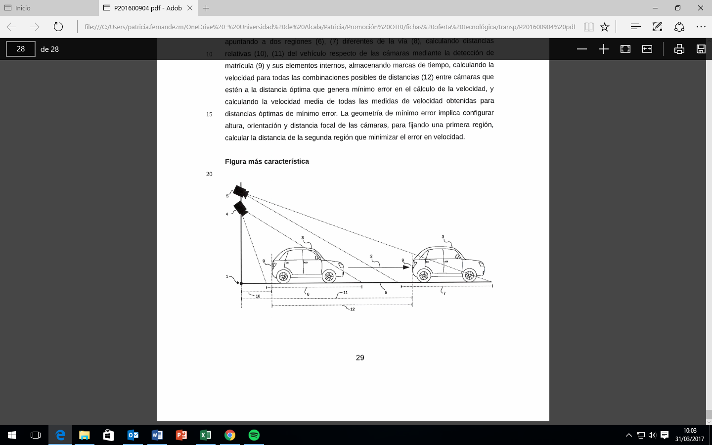 Procedure for measuring the speed of motor vehicles in the short section, with minimum error geometry, using 2 cameras and artific[…]