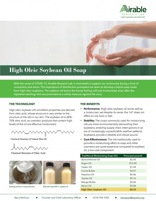 High Oleic Soybean Oil Soap: leaves hands feeling soft and moisturized, even after the repeated washings that are promoted as a safety measure against coronavirus