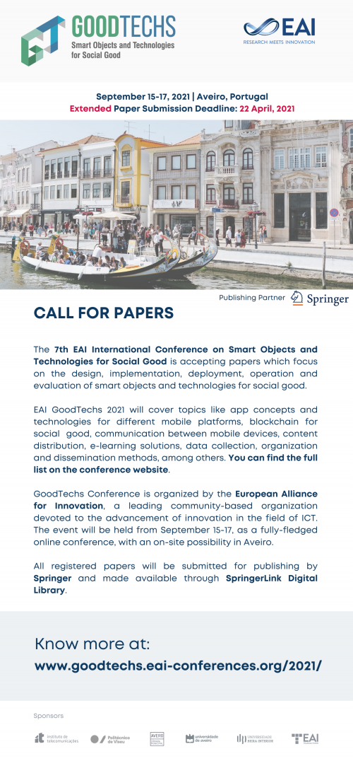 EAI GOODTECHS2021 - Call for Papers